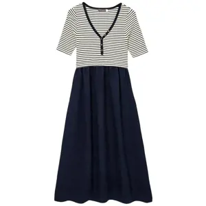 Mint Velvet Navy Striped Woven Mix Midi Dress